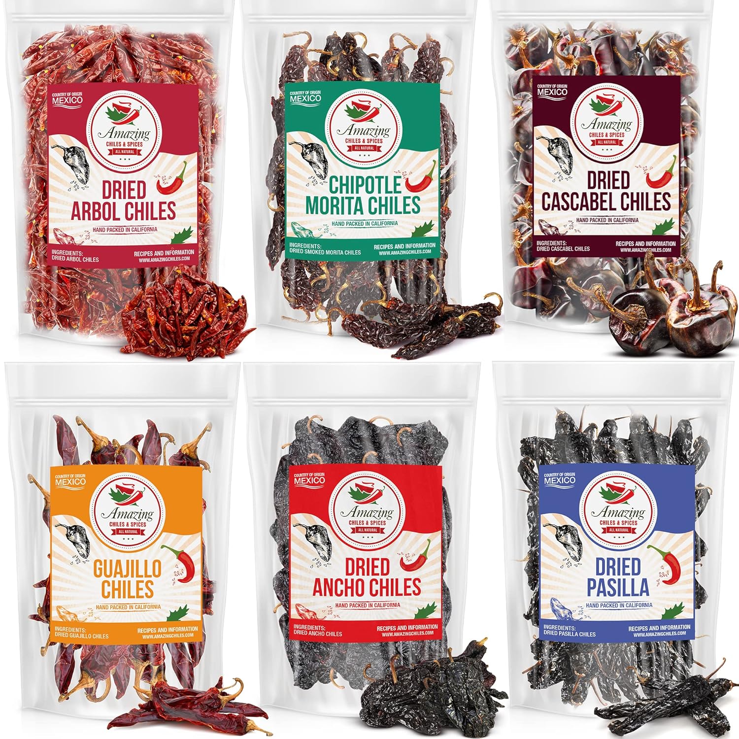 Dried Peppers 6 Pack Bundle for Authentic Mexican Cooking
