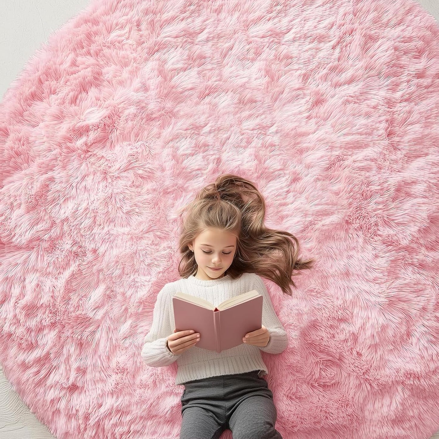 OLANLY Pink Round Rugs for Bedroom - Soft and Fluffy Area Rug