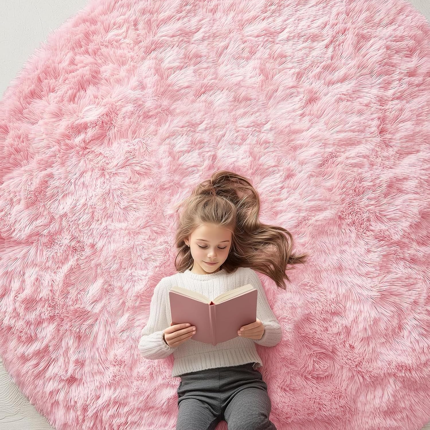 OLANLY Pink Round Rugs for Bedroom - Soft and Fluffy Area Rug