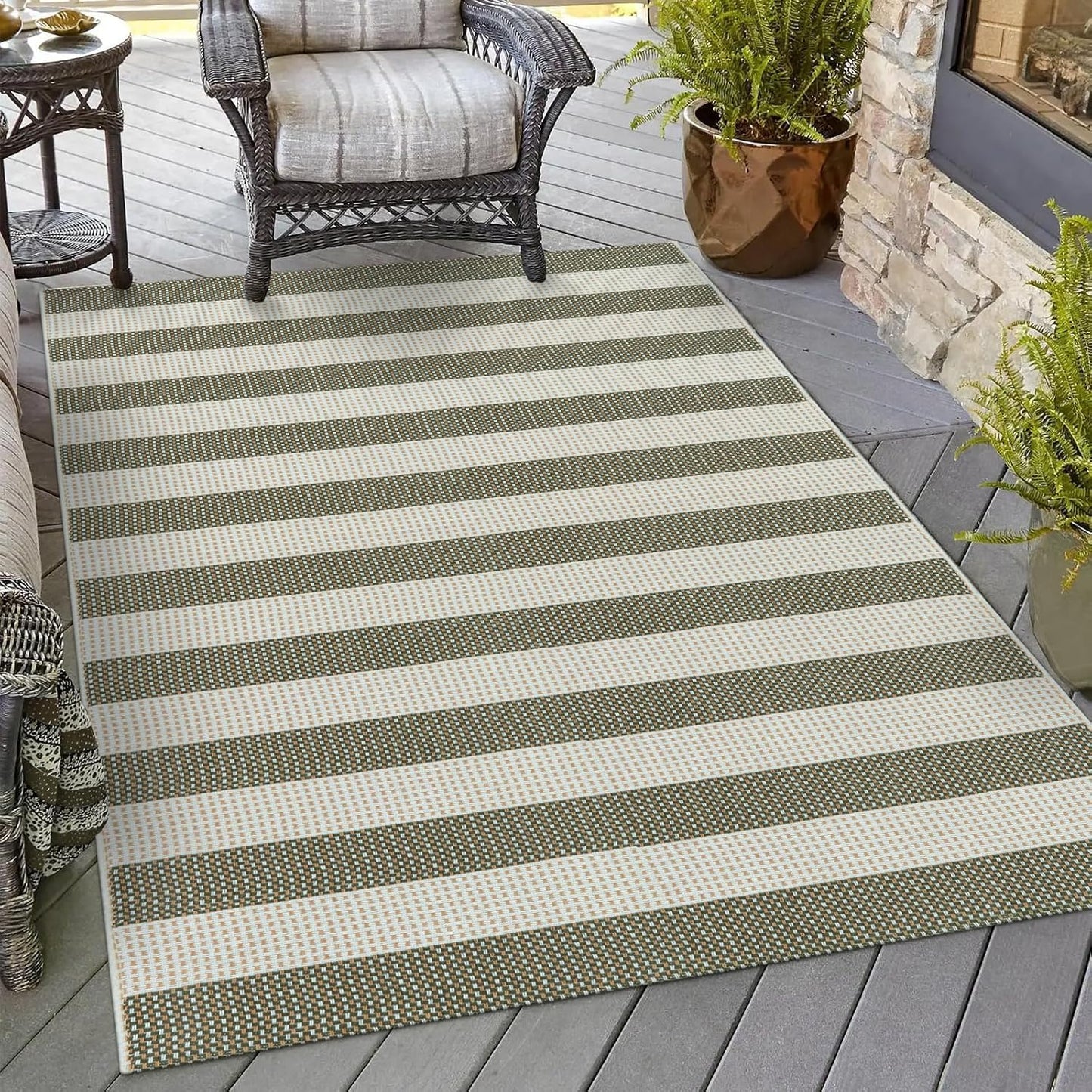 OJIA Striped Outdoor Area Rug 4ftx6ft for Indoor and Outdoor Use