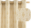 Gold Linen Curtains for Living Room - Boho Leaf Jacquard Sheer