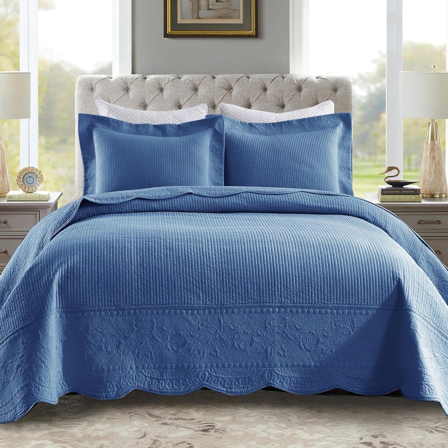 MarCielo 3-Piece Cotton Oversized Bedspread Lightweight Quilt