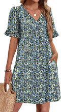 OFEEFAN Summer Ruffle V Neck Dress with Pockets - Casual Shift Dress