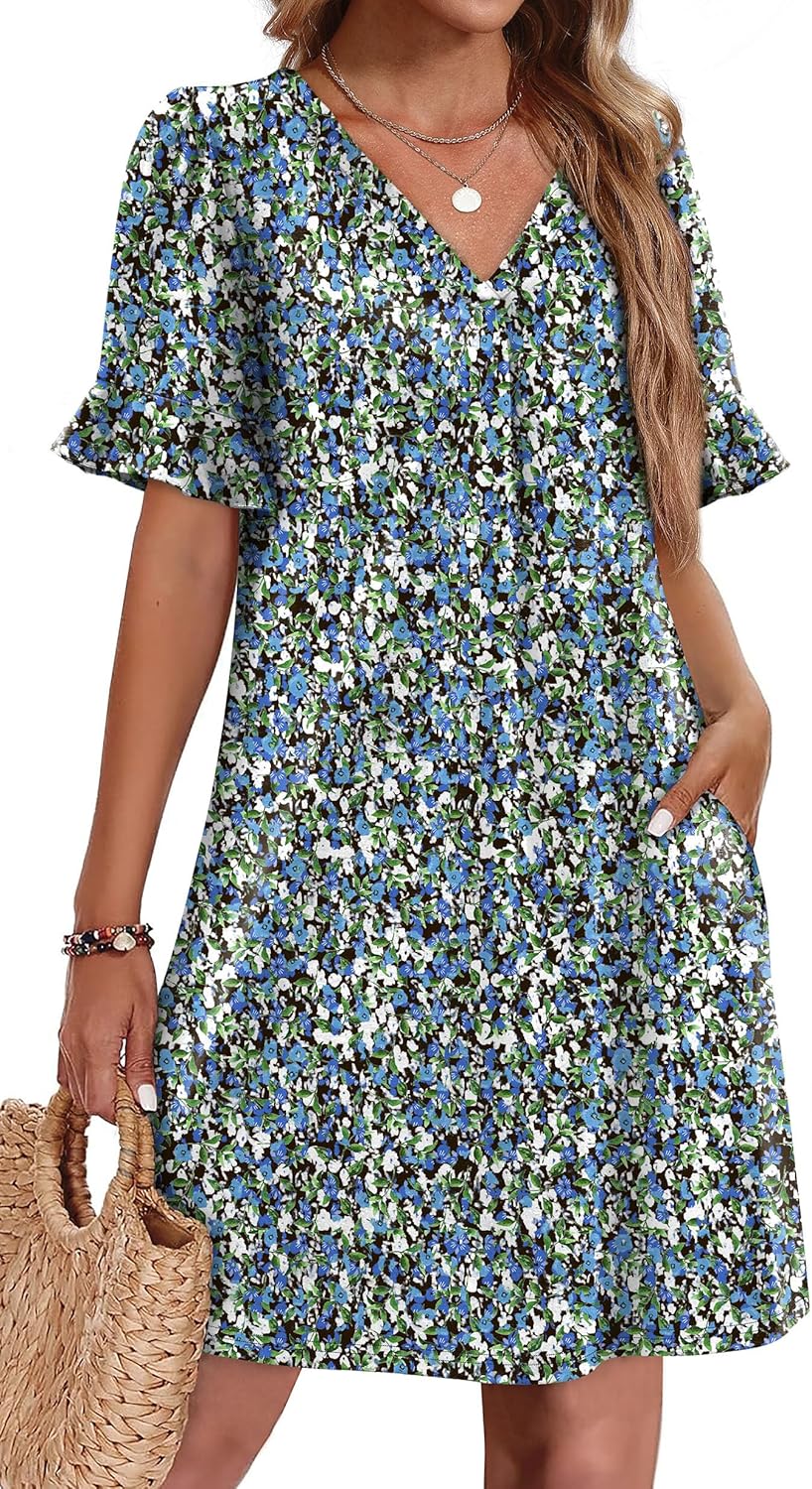 OFEEFAN Summer Dresses for Women with Ruffle Short Sleeves