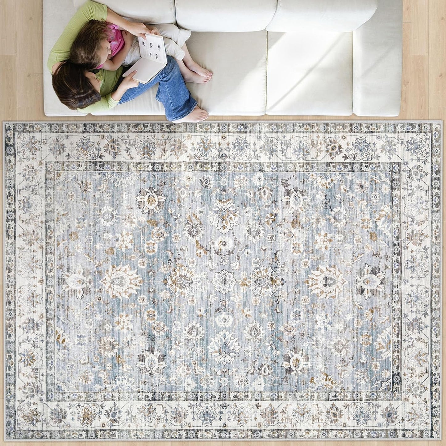 Vintage Distressed Boho Area Rug 8x10 for Living Room Decor