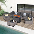 8-Piece Grey-Grey Patio Furniture Set with 43in Fire Pit Table - Cozy