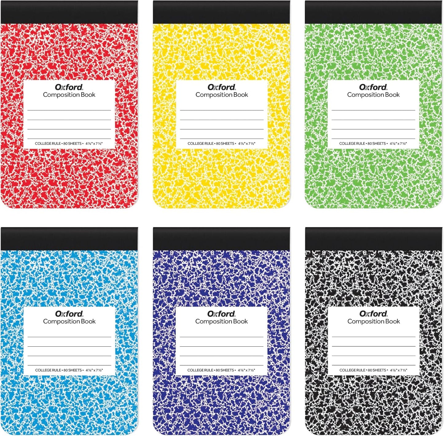Kid-Friendly Mini Notebooks, College Ruled, Primary Marble Covers, 6 Pack