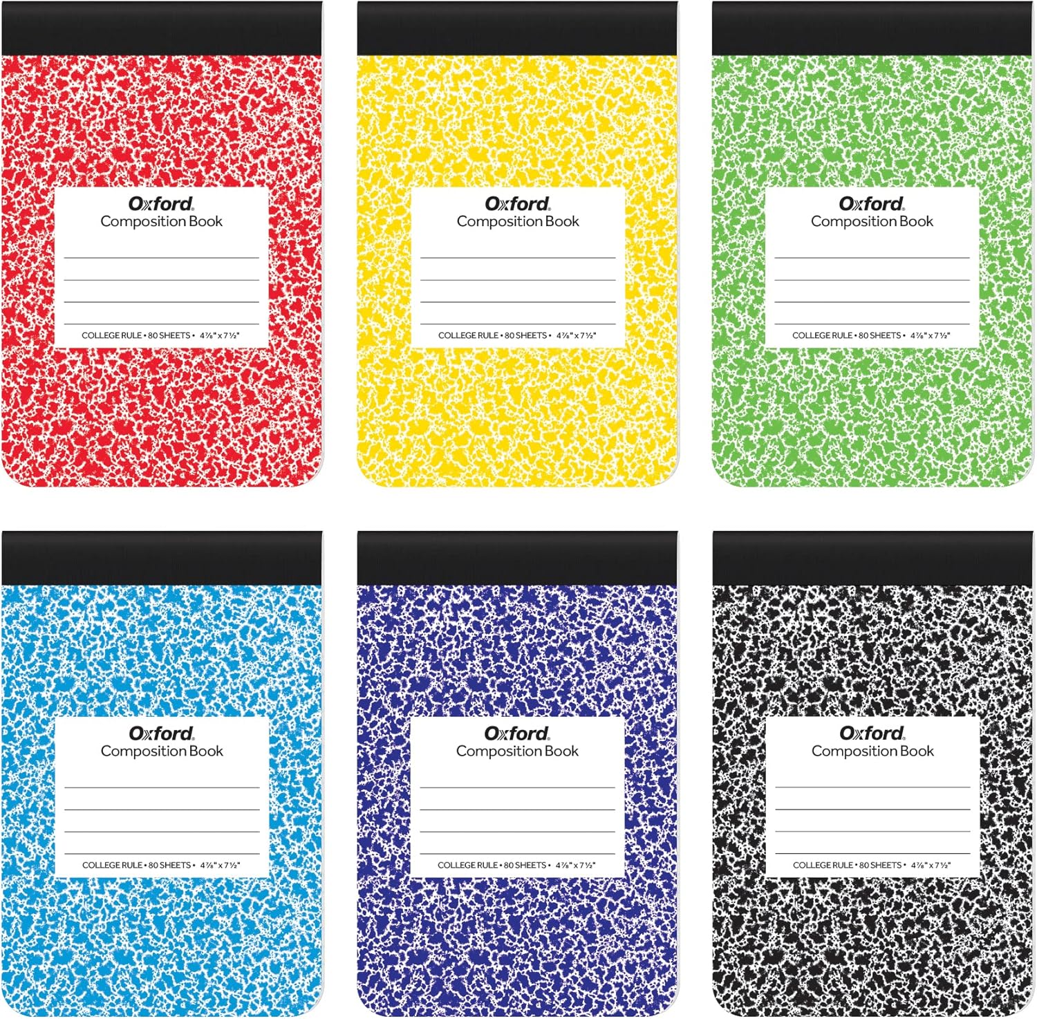 Kid-Friendly Mini Notebooks, College Ruled, Primary Marble Covers, 6 Pack