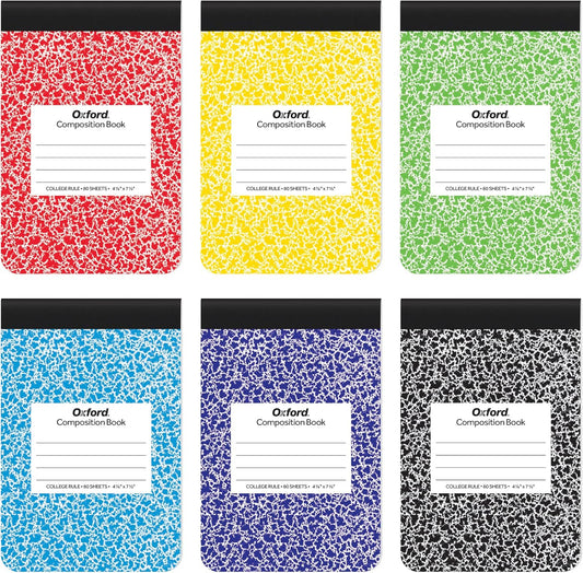 Kid-Friendly Mini Notebooks, College Ruled, Primary Marble Covers, 6 Pack