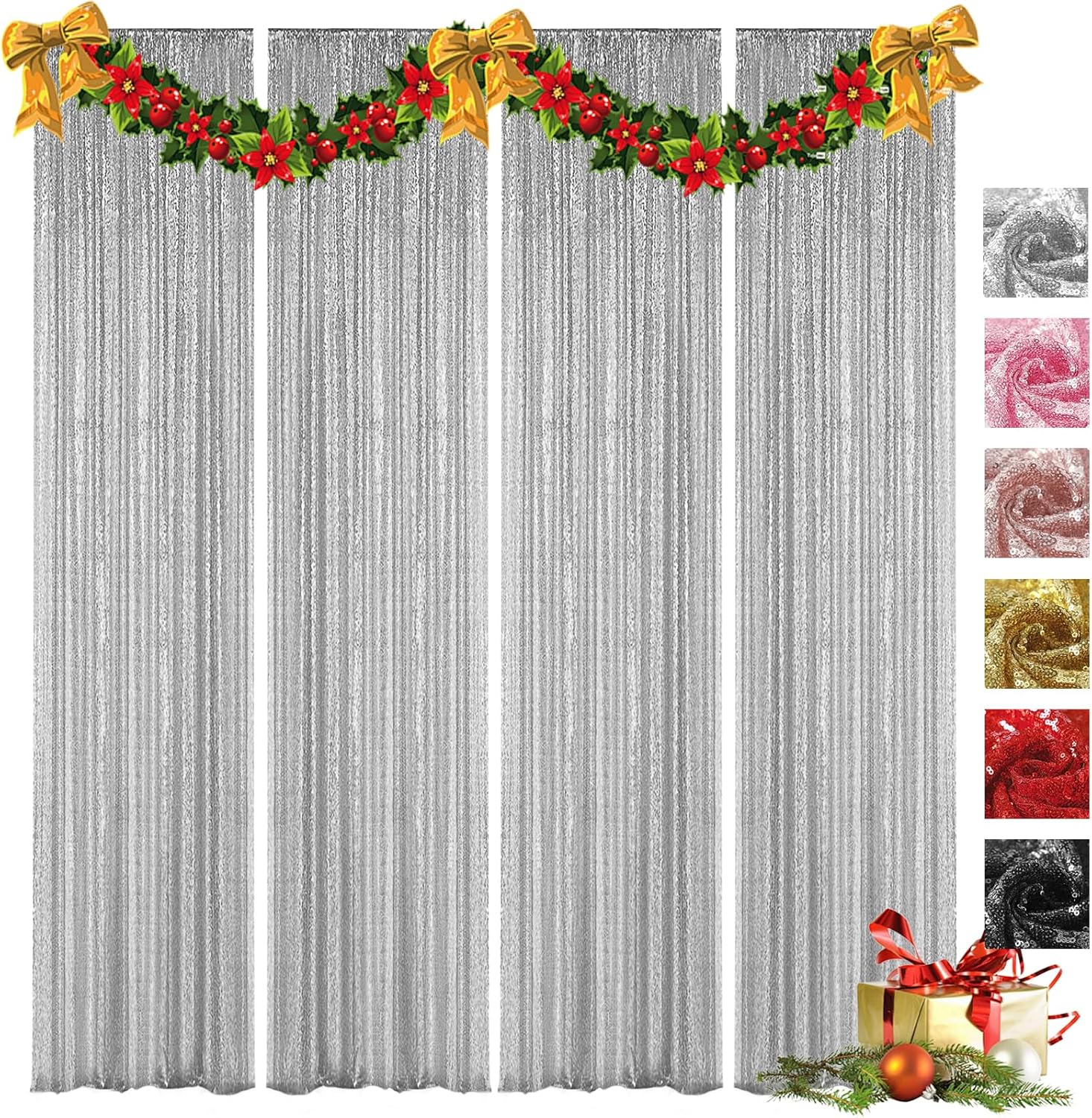 VOK Silver Sequin Backdrop Curtains for Stunning Events