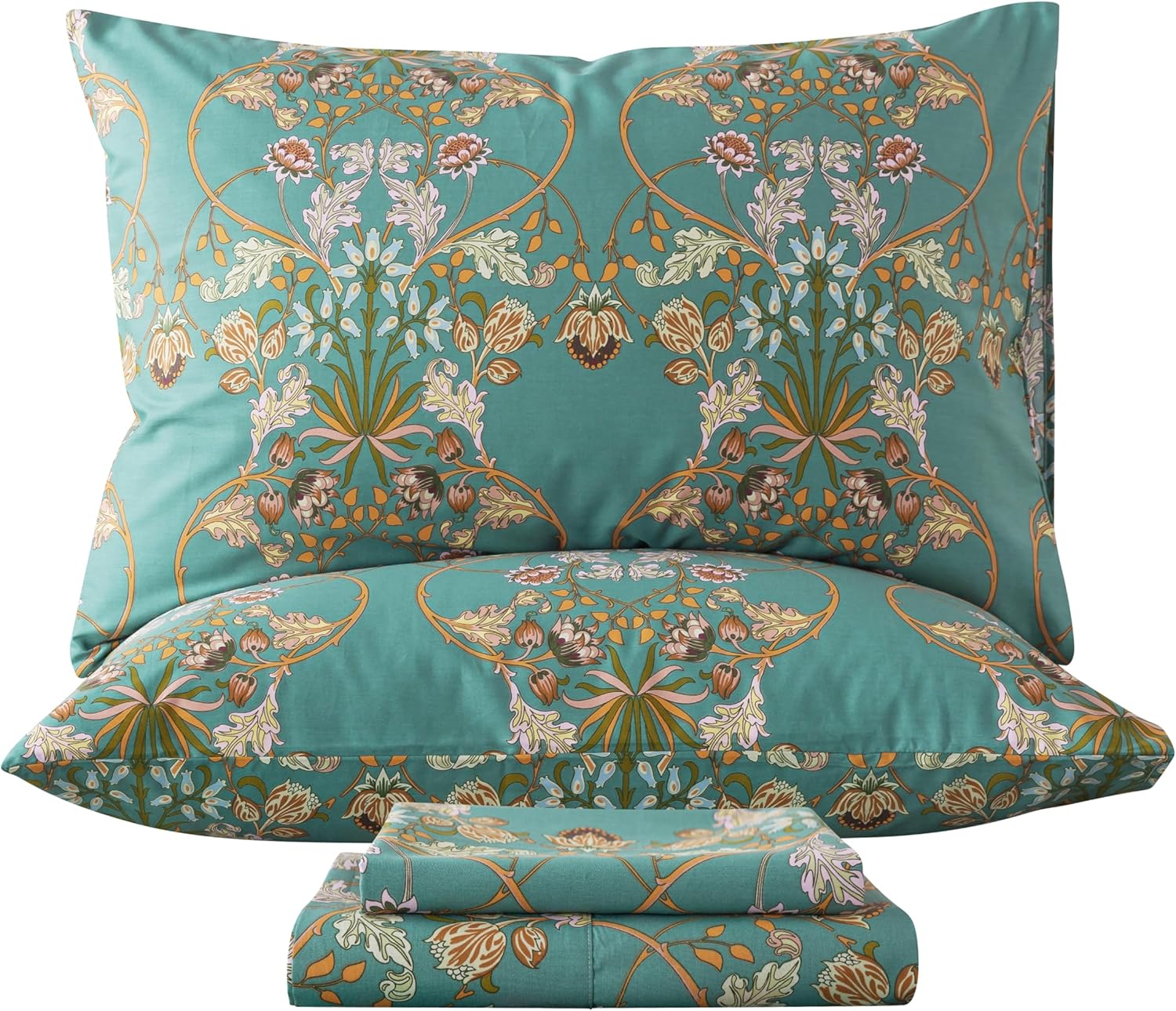 Zusbest Floral King Bed Sheets Set - Soft Cotton Percale Luxury