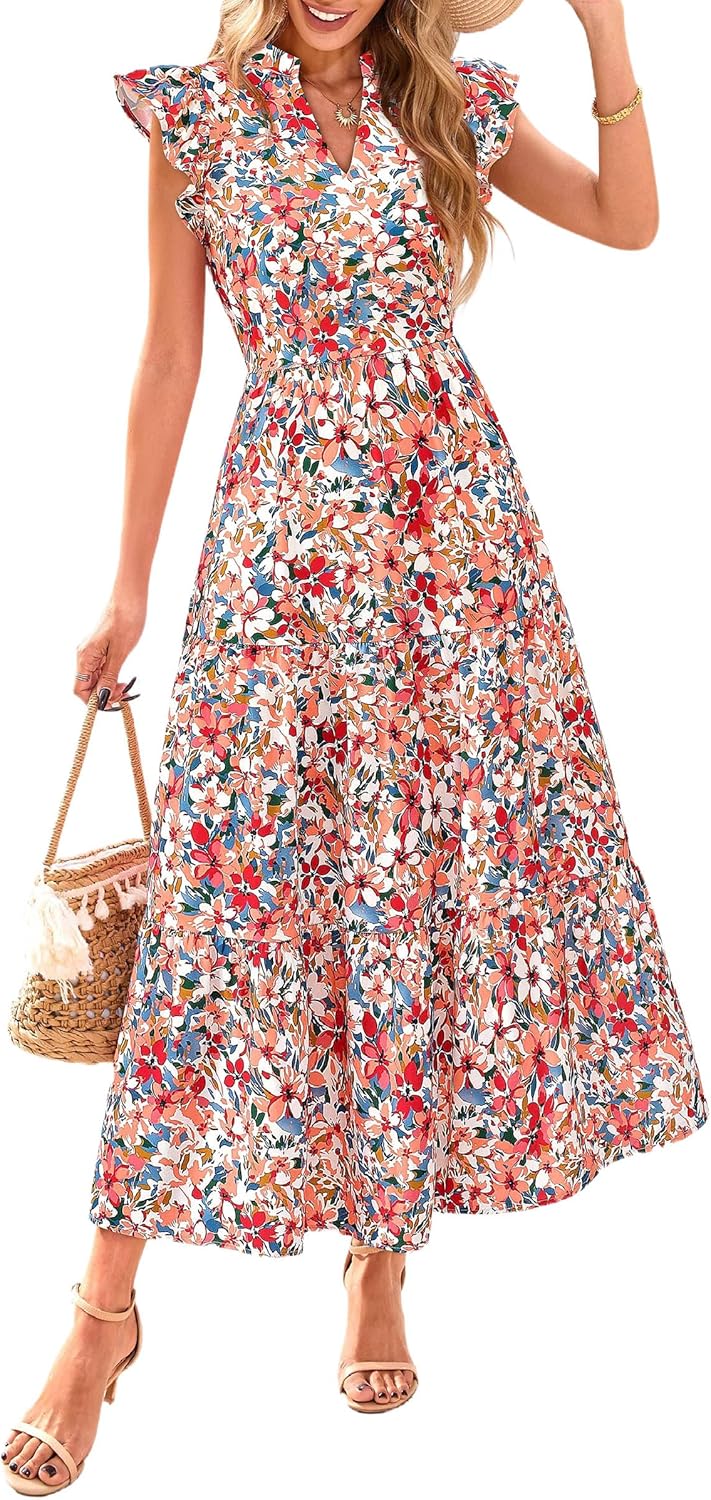 PRETTYGARDEN Women's Summer Floral Midi Dress for Vacation
