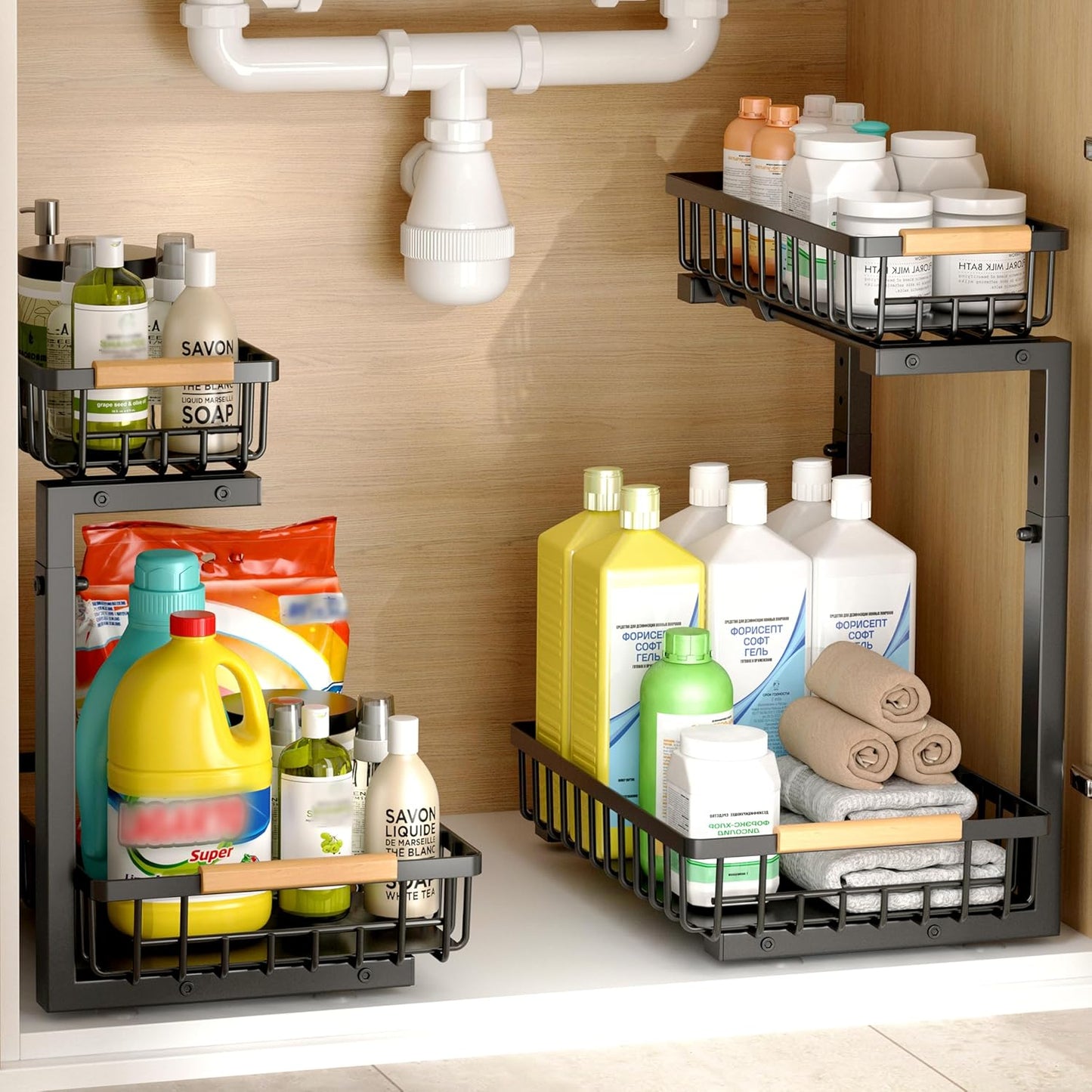 Under Sink Organizer 2 Pack for Kitchen and Bathroom Storage