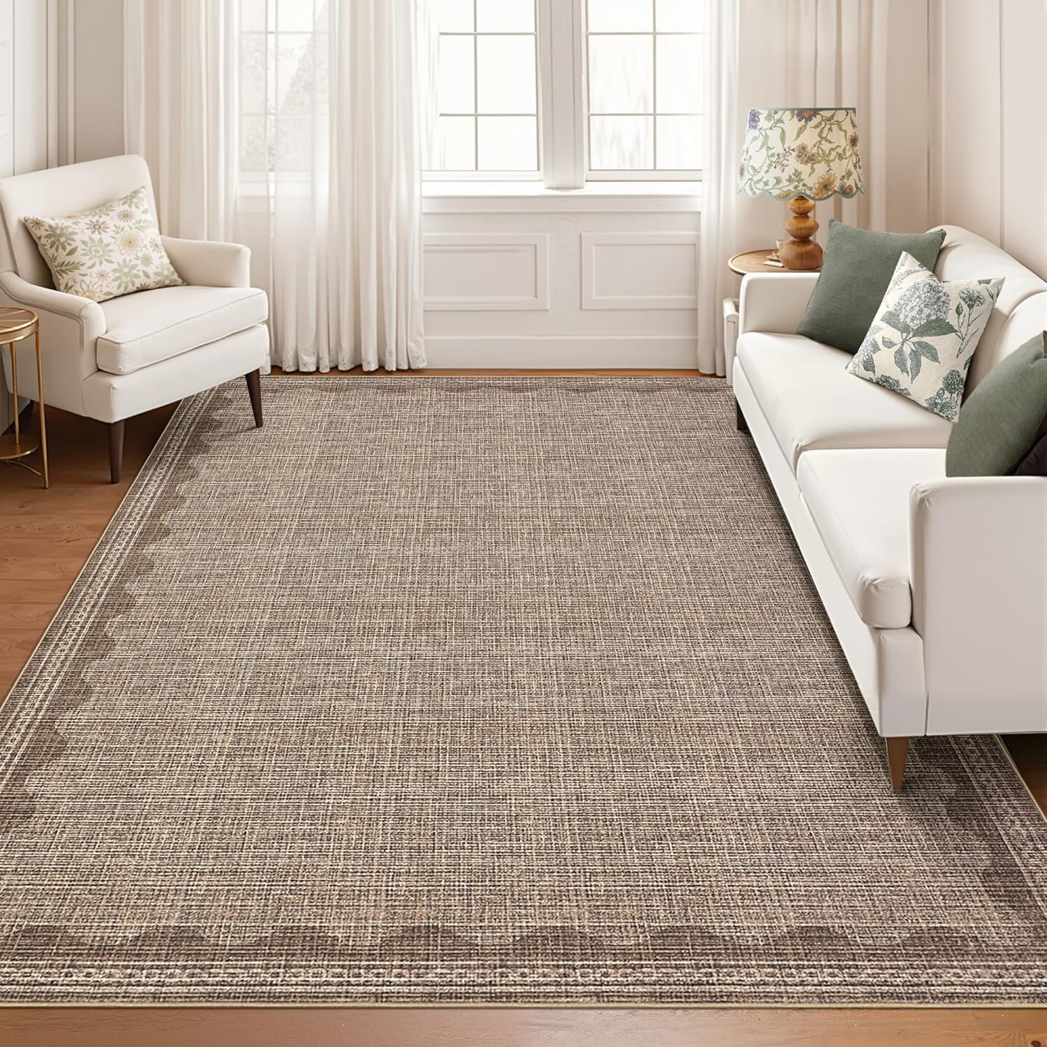 Scalloped Washable 8x10 Rug for Living Room Non-Slip Comfort