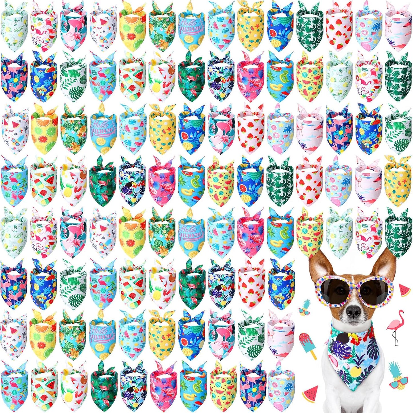 Chunful 100 Pieces Dog Bandanas for Summer Pet Costume Fun