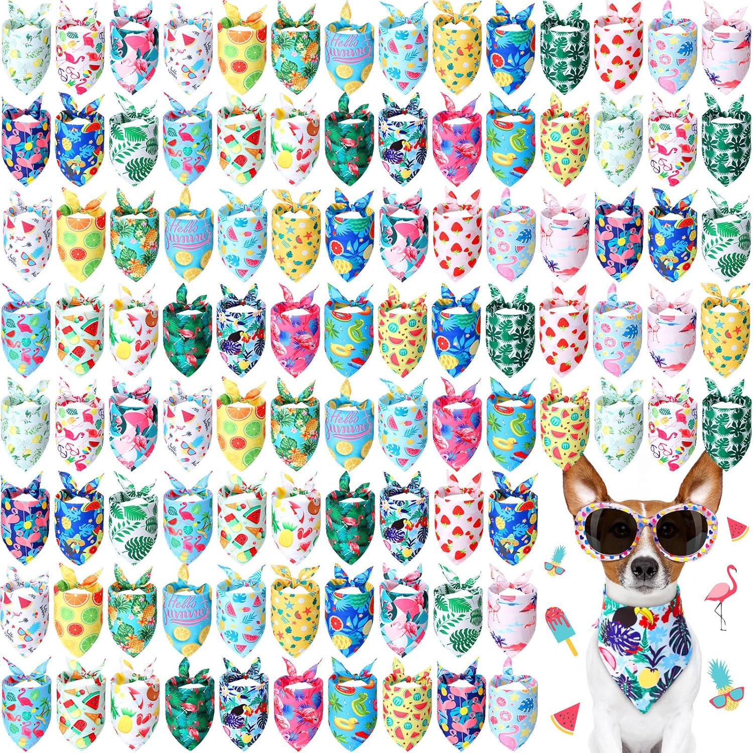 Chunful 100 Pieces Dog Bandanas for Summer Pet Costume Fun