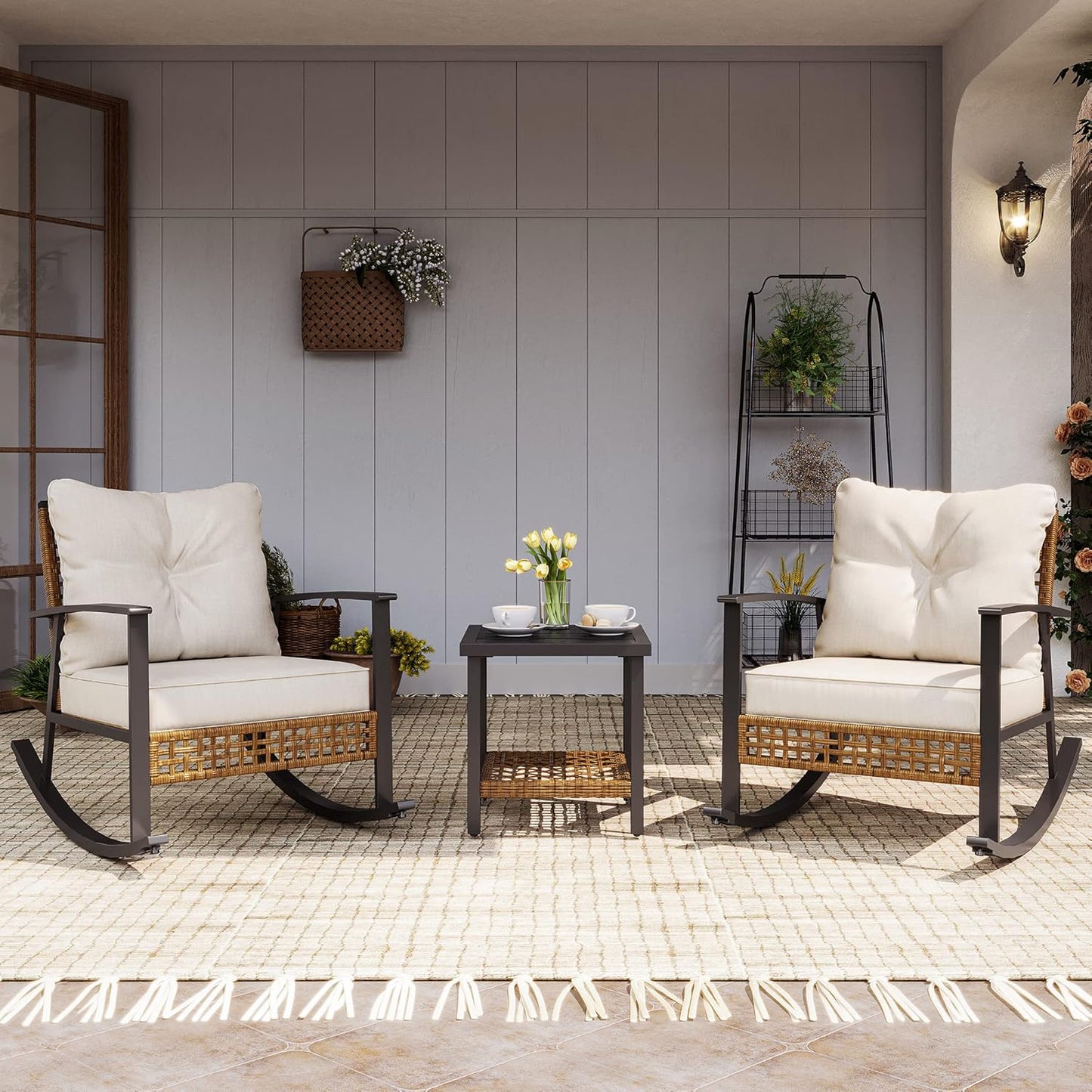 LAUSAINT HOME 3-Piece Rocking Bistro Set for Outdoor Relaxation