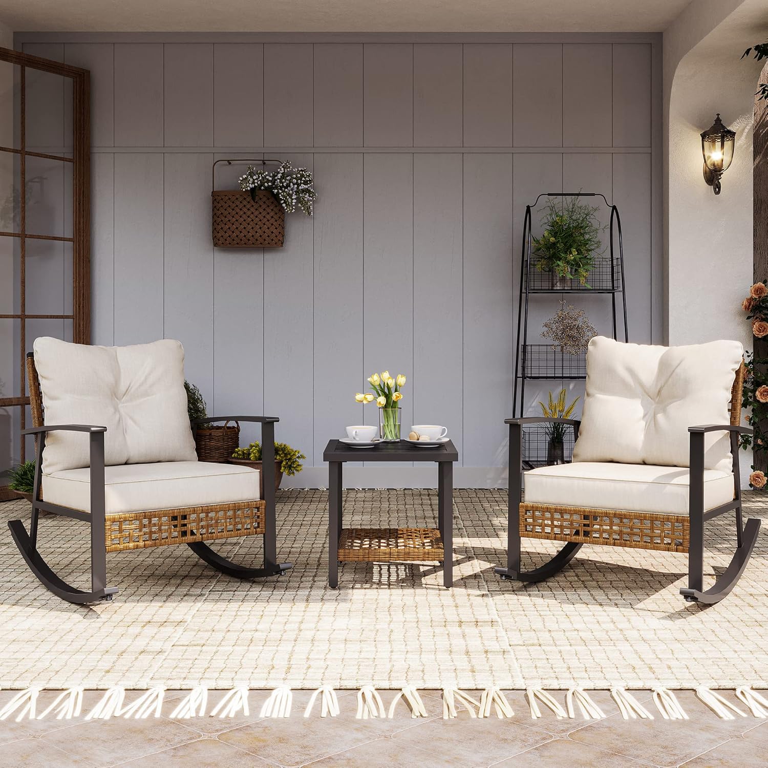 LAUSAINT HOME 3-Piece Rocking Bistro Set for Outdoor Relaxation