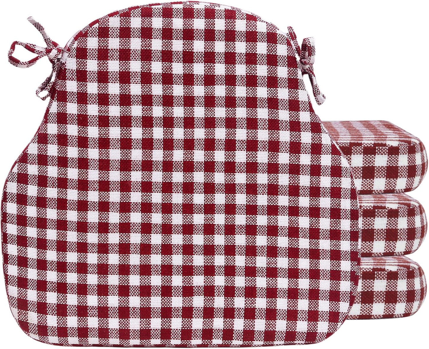 Burgundy Gingham Winsor Chair Cushions with Ties for Comfort