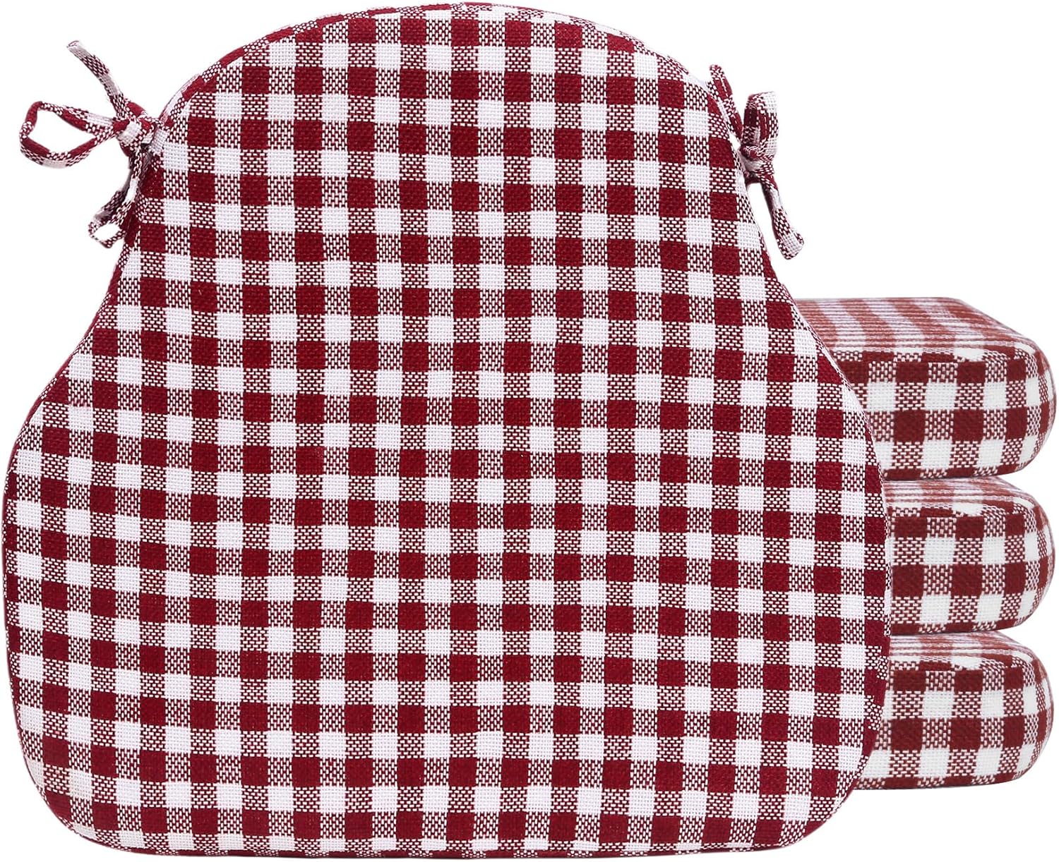 Burgundy Gingham Winsor Chair Cushions with Ties for Comfort