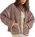 Women's Cropped Quilted Jacket Floral Printed Lightweight Puffer