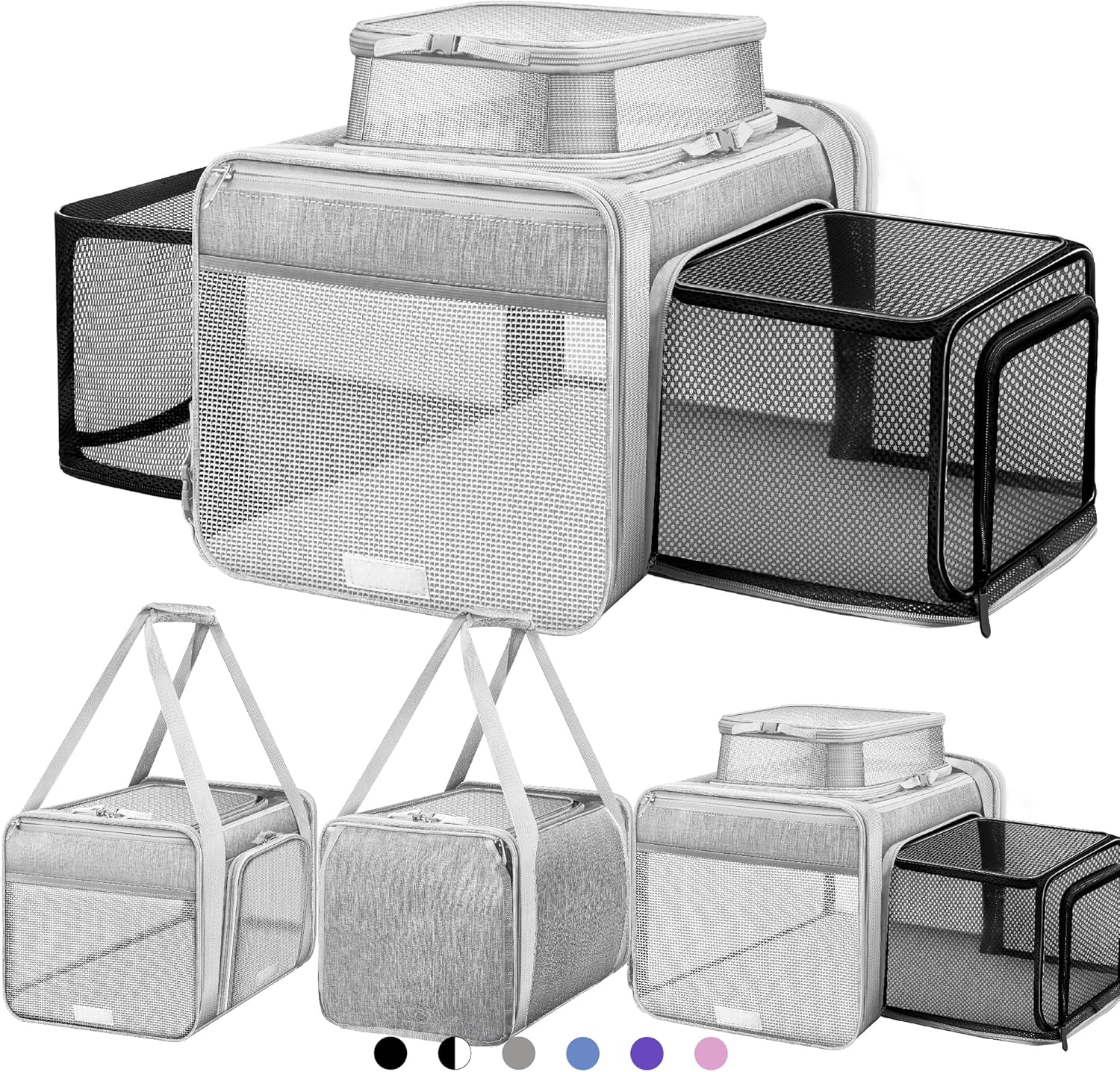 Expandable Cat Carrier for Medium Dogs, TSA Approved, Grey
