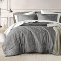 7 Pieces Queen Comforter Set with Sheets - Dusty Grey Chambray Print