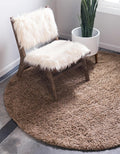 Unique Loom Solid Shag Area Rug 6 ft 1 in Round - Soft Sandy Brown