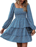Womens Square Neck Smocked Floral Mini Dress - Flattering Boho Fit 4-6