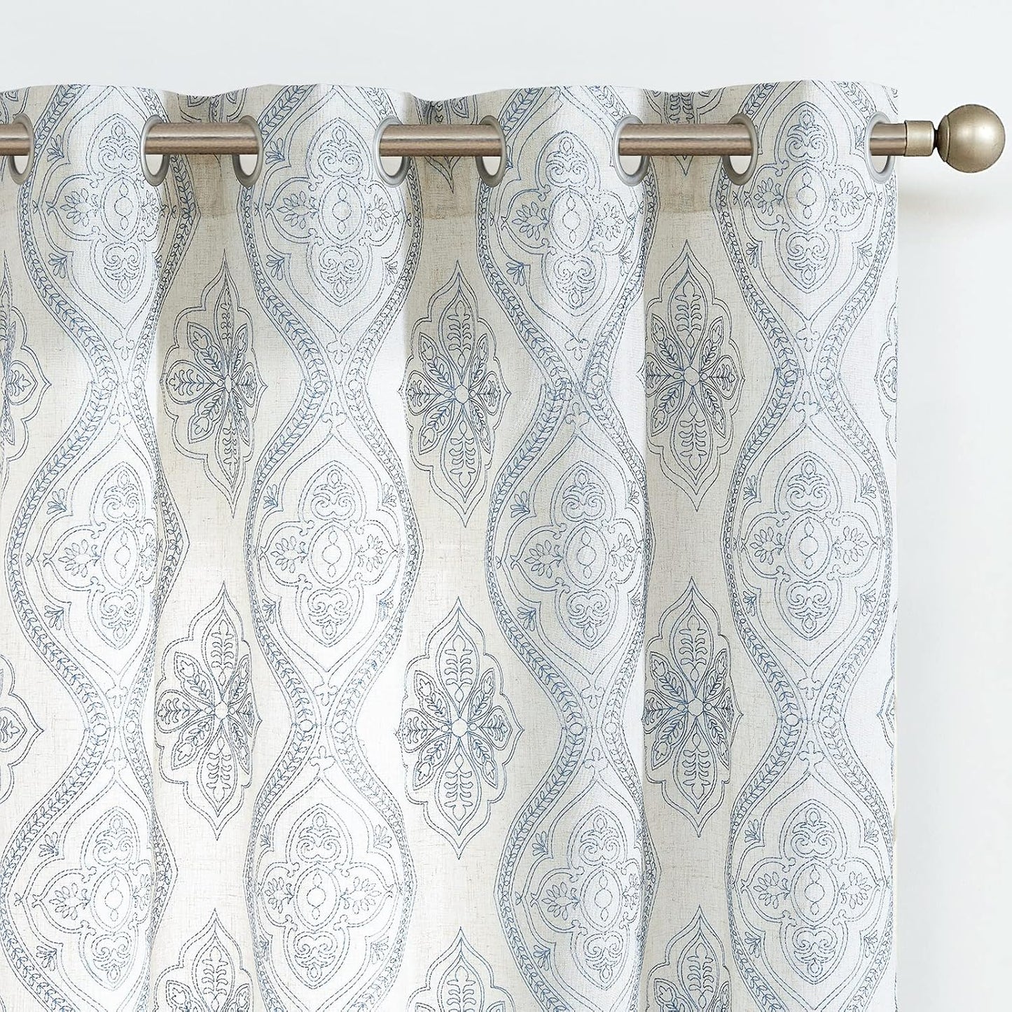 Boho Embroidered Linen Curtains - Light Filtering