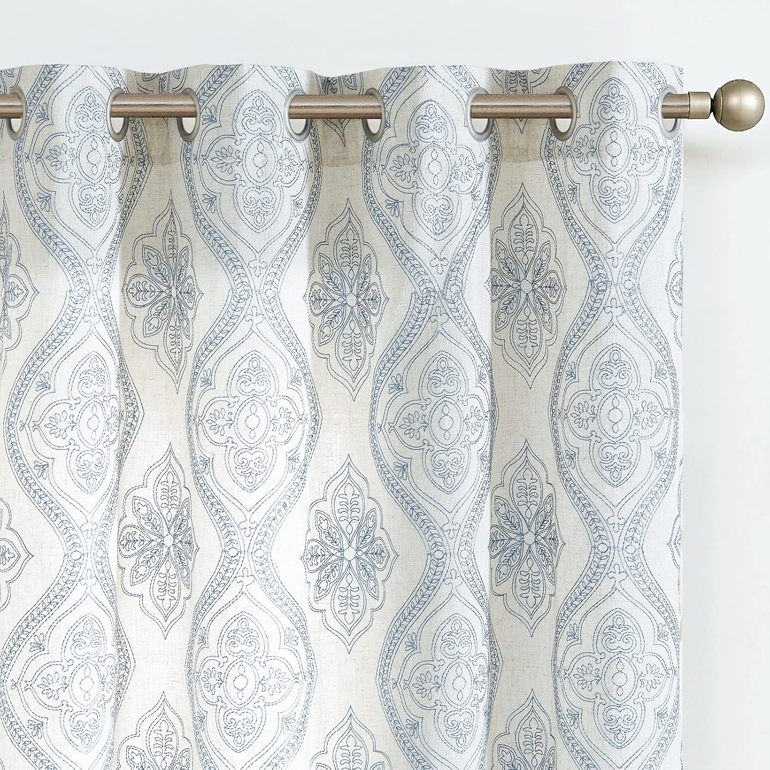 Boho Embroidered Linen Curtains - Light Filtering
