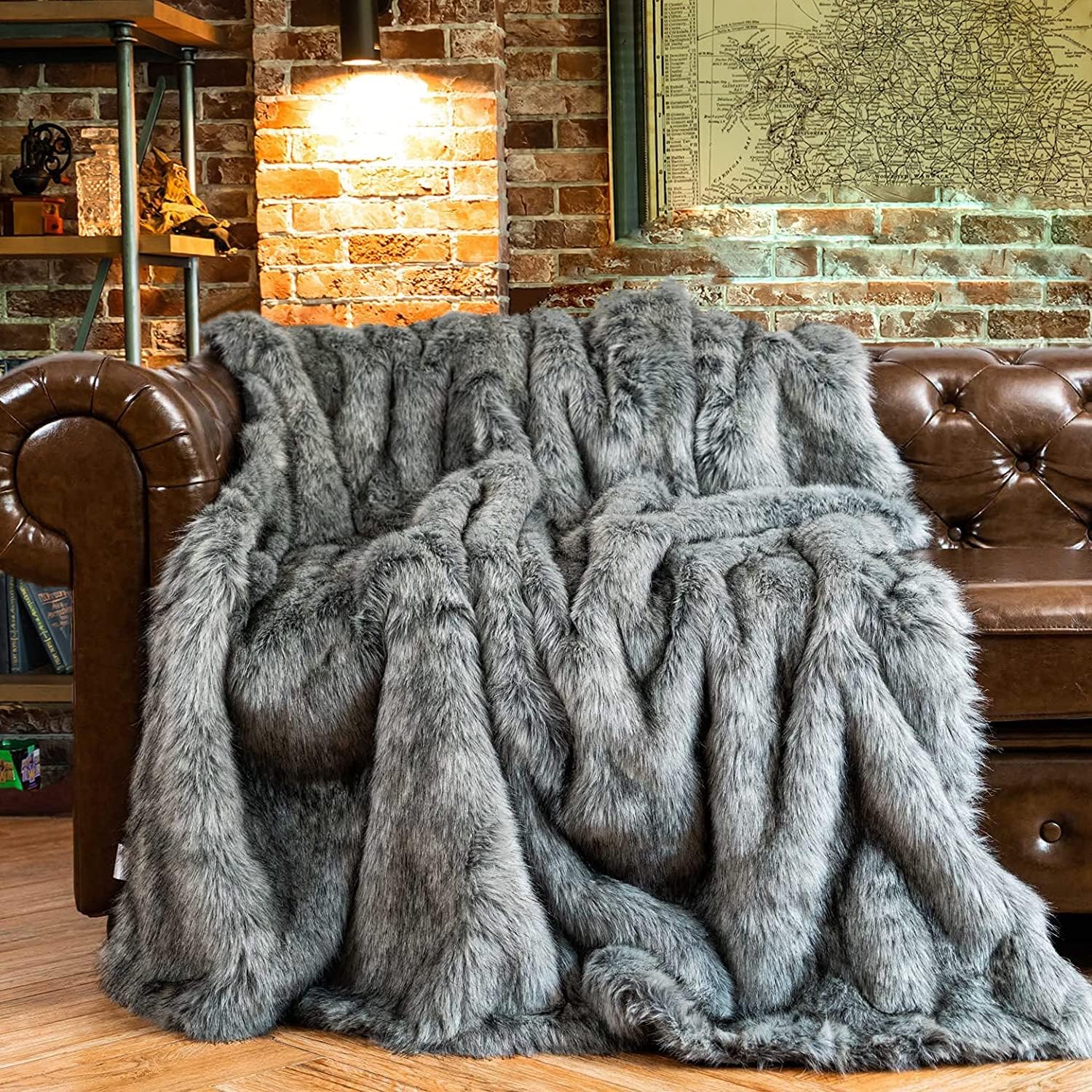 BATTILO HOME Silver Grey Faux Fur Throw Blanket for Cozy Comfort