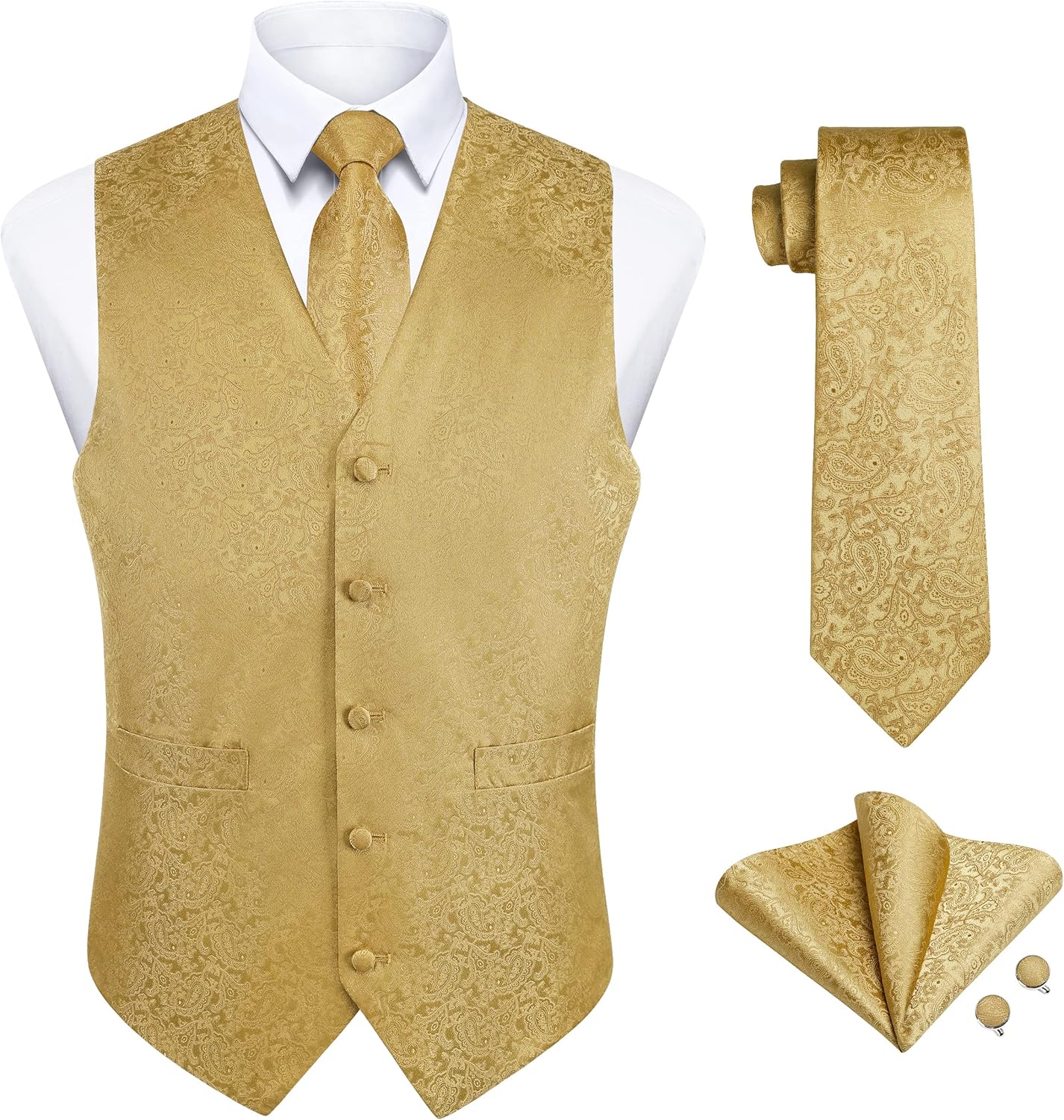Enlision Suit Vest for Men Formal Paisley Dress Set with Tie