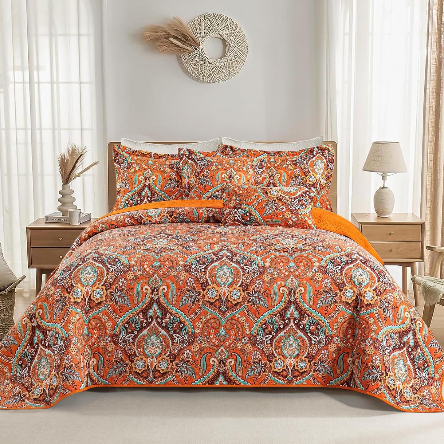 VAPUTAR Cotton Quilt King Size with Bohemian Damask Pattern
