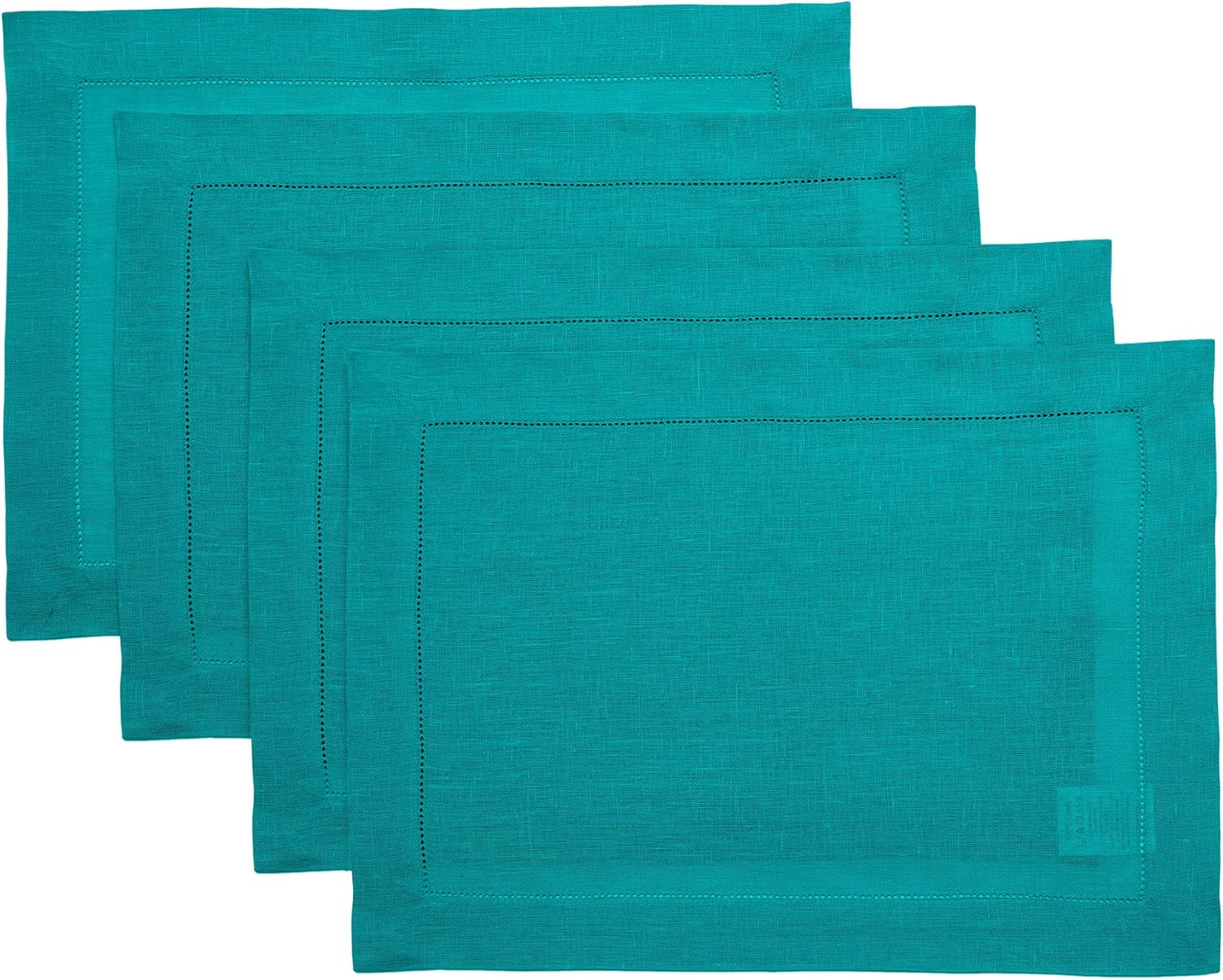Classic Hemstitch Teal Placemats Set of 4 - Pure Linen Style