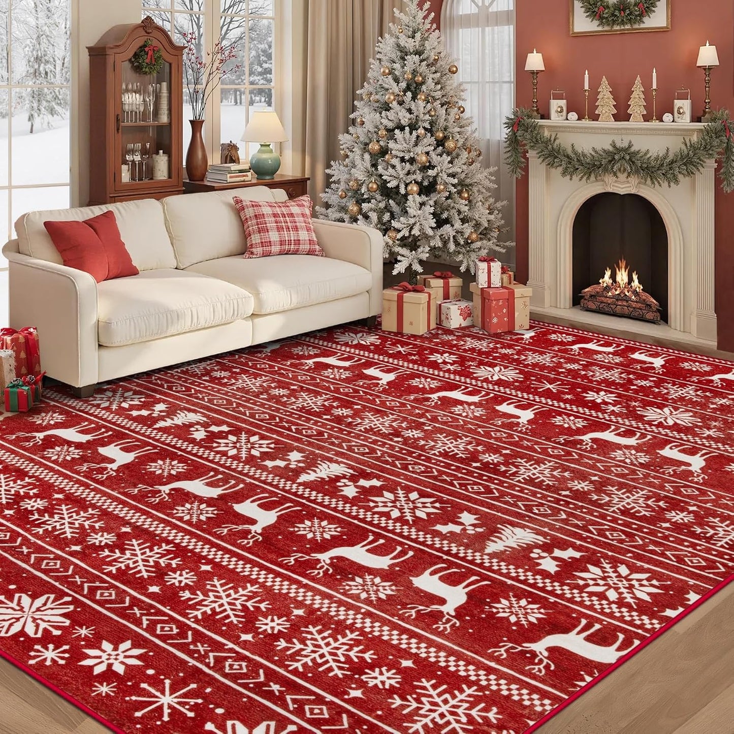 Christmas Rug 6x9 Washable Non-Slip Soft Low Pile Decor