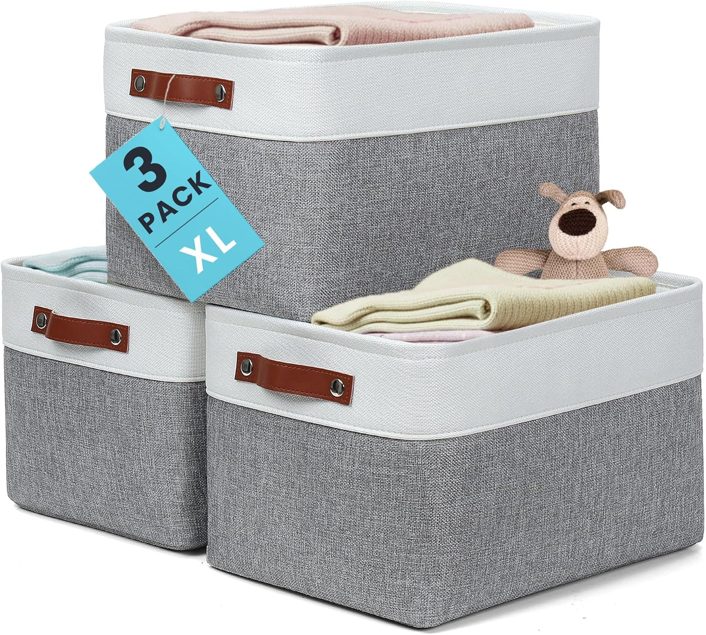 Extra Large Fabric Storage Baskets for Shelves - 3 Pack