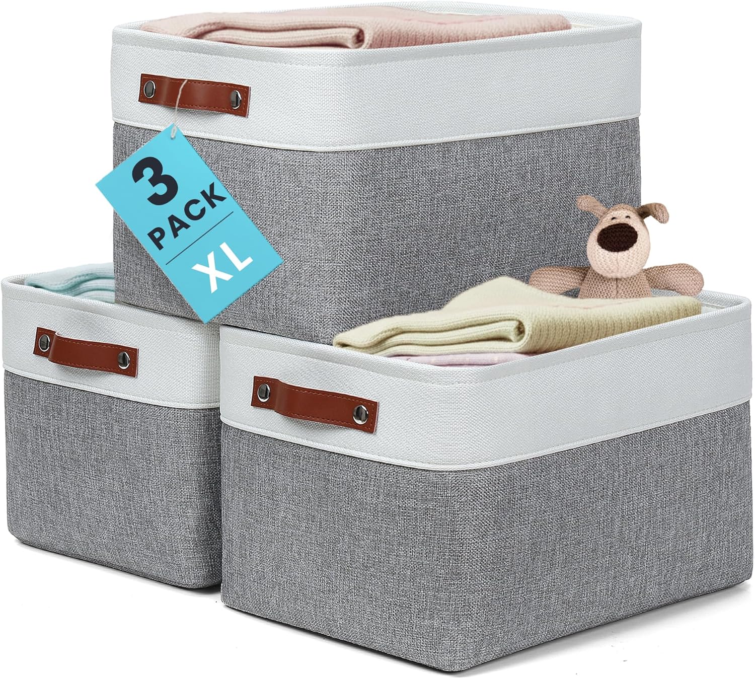 Extra Large Fabric Storage Baskets for Shelves - 3 Pack