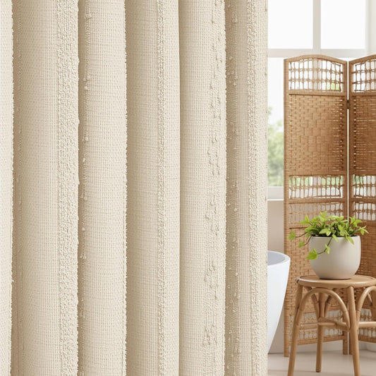 Beige Shower Curtain Boho with Waffle Weave for Stylish Bathrooms