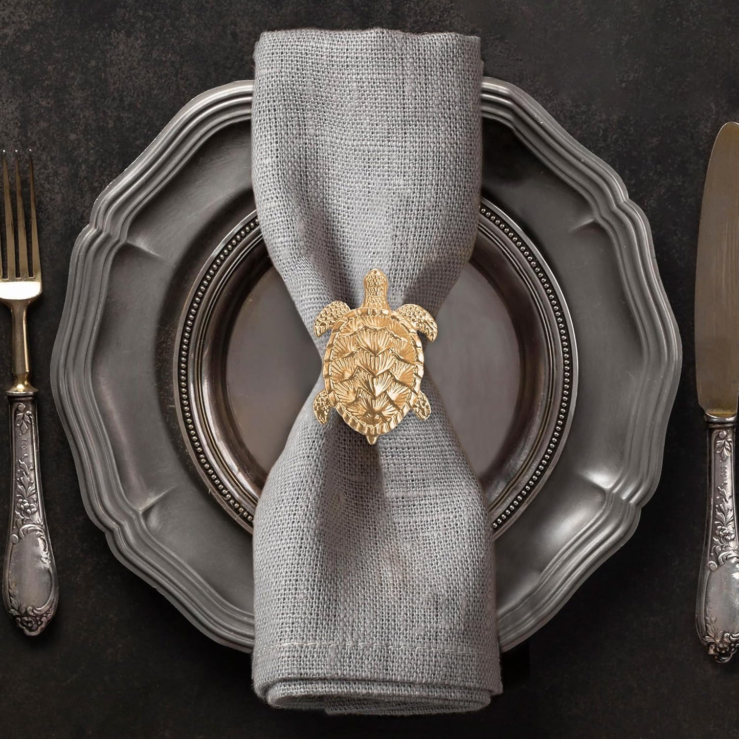 Elegant Gold Turtle Napkin Rings Set for Festive Table Decor