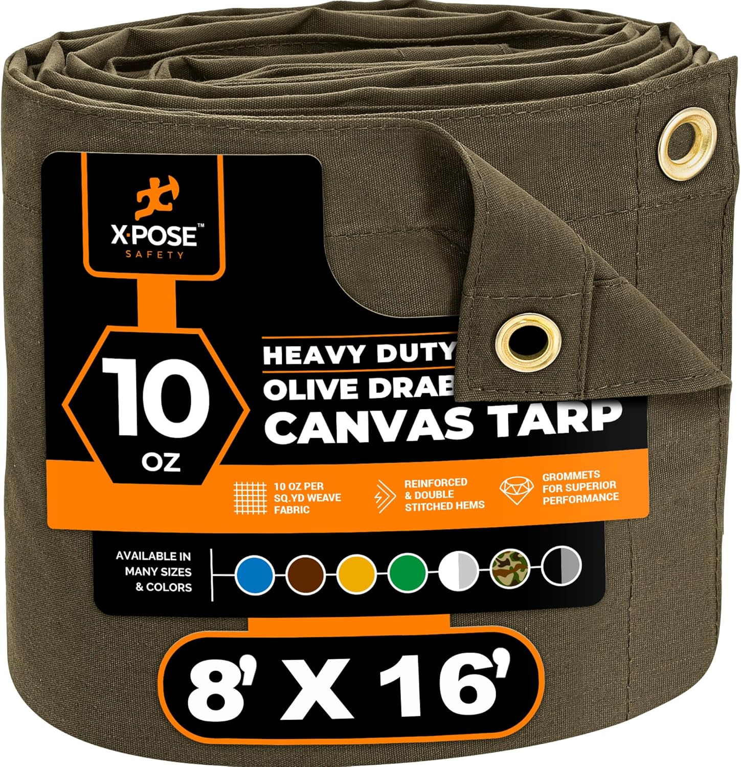 Xpose Safety Canvas Tarp - Heavy Duty Water Resistant 8ft x 16ft