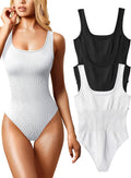 OQQ Women's Ribbed Square Neck Bodysuits 3-Pack - Stretchy, Seamless