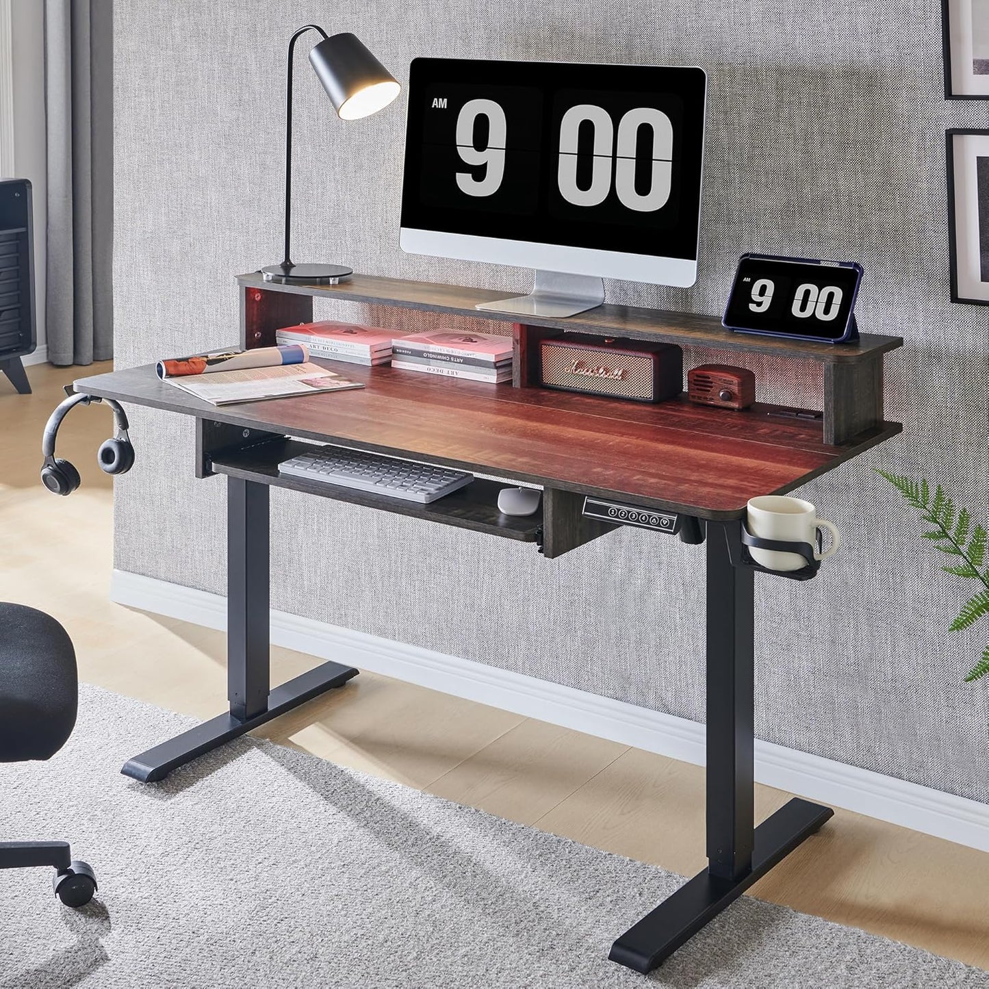 RedLemon 48 Electric Gaming Desk, Height Adjustable, Power Outlets, LED Lights