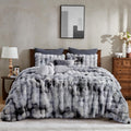 Faux Rabbit Fur Bubble Comforter Set Queen Size - Tie-Dye Grey Plush