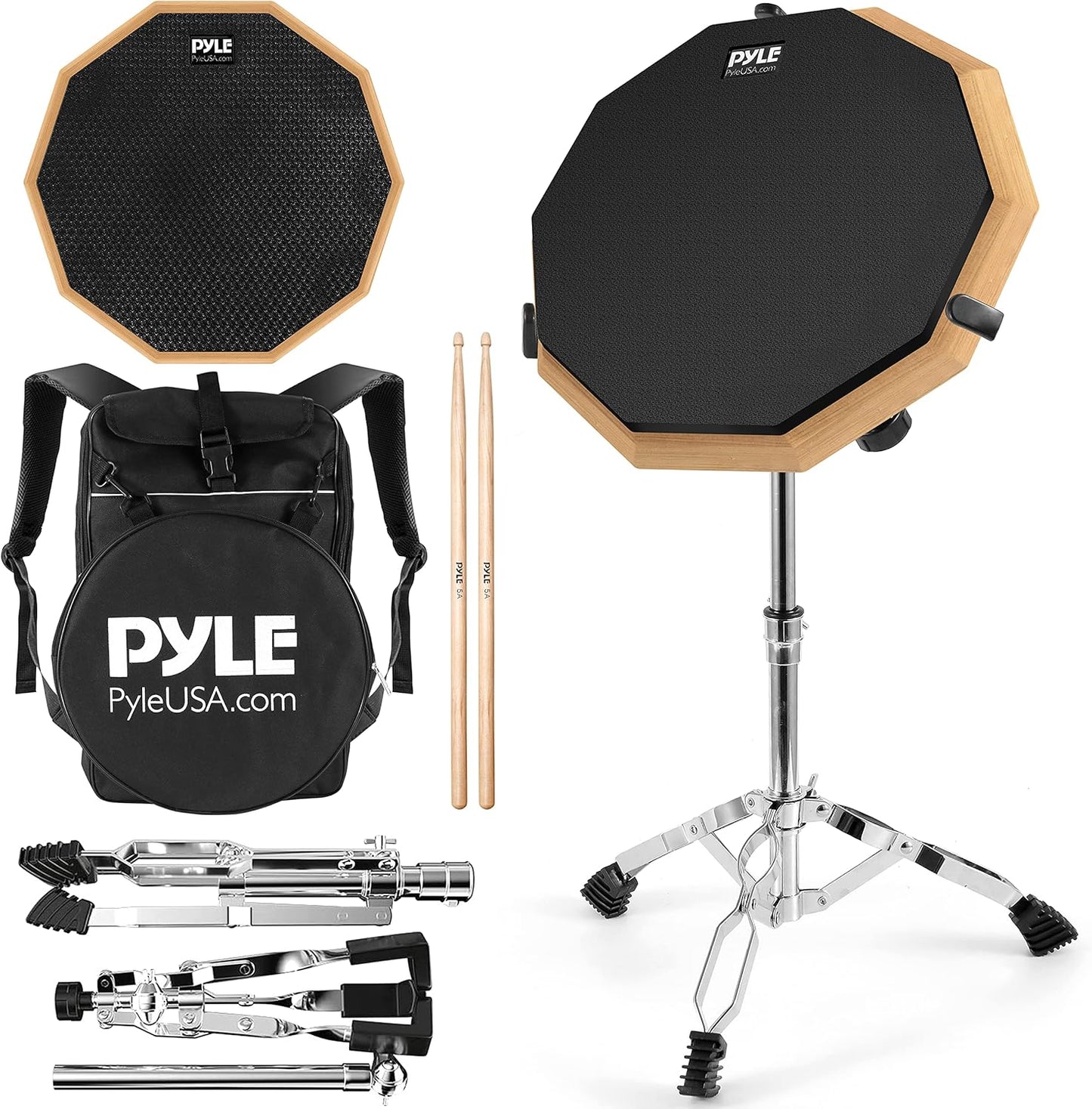 Pyle 12 Practice Pad Set with Snare Stand for Drummers