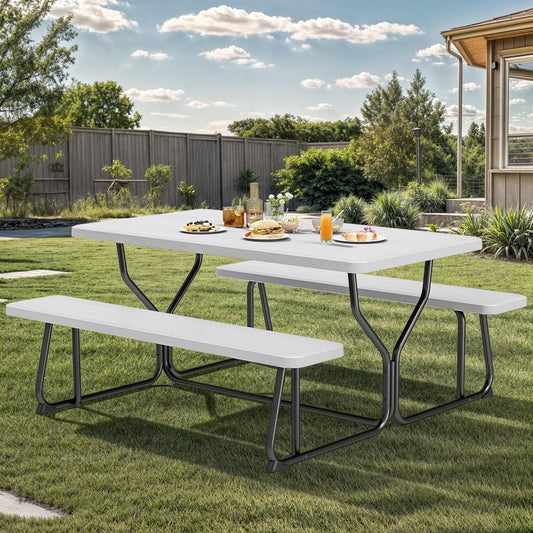 YITAHOME Heavy Duty Outdoor Picnic Table with Weather Resistant Top
