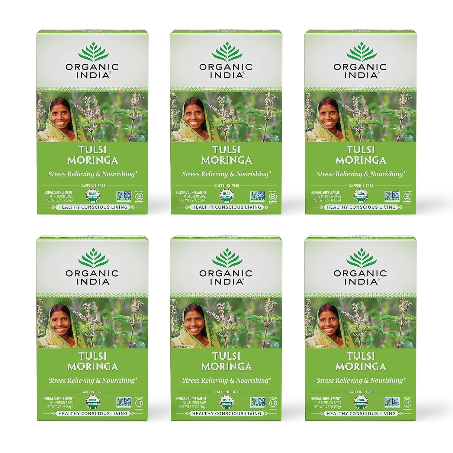 Organic India Tulsi Moringa Tea Bags for Stress Relief & Energy