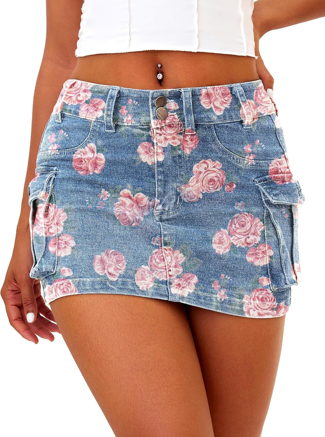 High Stretchy Cargo Skirt for Women - Y2k Mini Denim Skirt