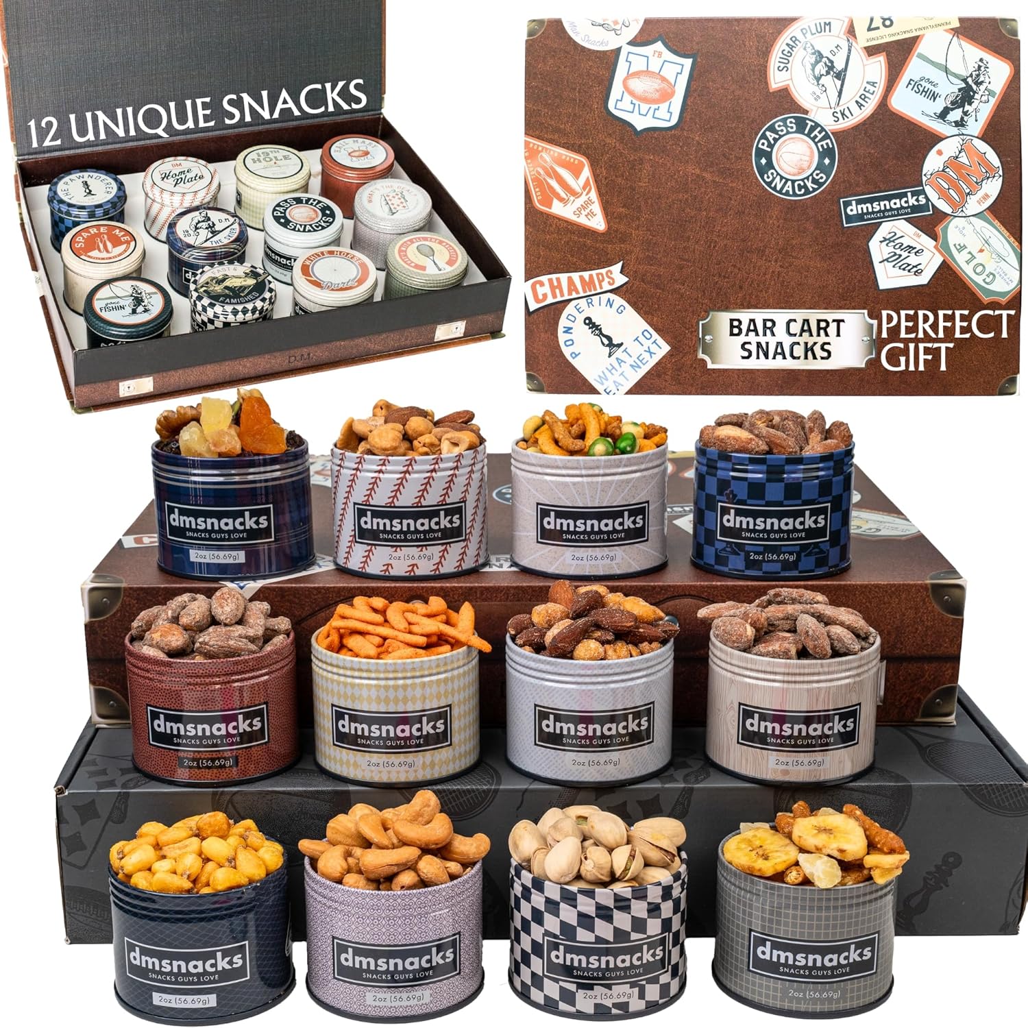 Snack Box Gift Basket - Unique Tins of Assorted Nuts and Snacks