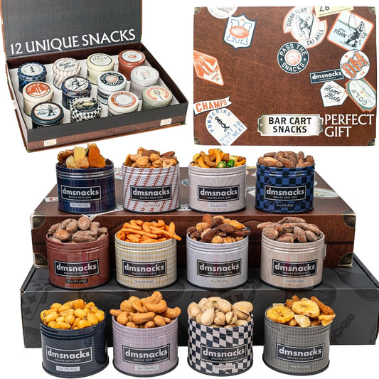Snack Box Gift Basket - Unique Tins of Assorted Nuts and Snacks